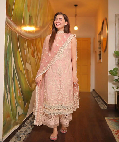 Faiza Saqlain Lawn 3Pc Embroidered With Organza Embroidered Dupatta-1049