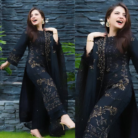 Lawn 3Pc Embroidered Shirt With Organza Embroidered Dupatta- 1020
