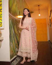 Faiza Saqlain Lawn 3Pc Embroidered With Organza Embroidered Dupatta-1049