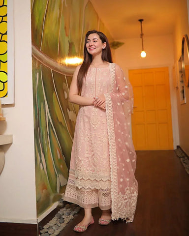 Faiza Saqlain Lawn 3Pc Embroidered With Organza Embroidered Dupatta-1049