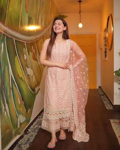 Faiza Saqlain Lawn 3Pc Embroidered With Organza Embroidered Dupatta-1049