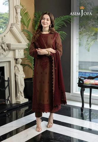 Asim Jofa Lawn 3Pc Embroidered With Chiffon Embroidered Dupatta-1025