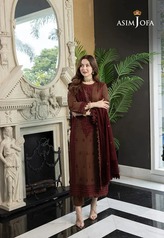 Asim Jofa Lawn 3Pc Embroidered With Chiffon Embroidered Dupatta-1025