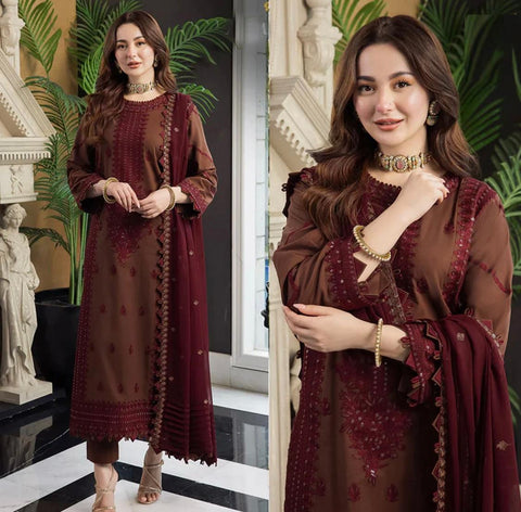 Asim Jofa Lawn 3Pc Embroidered With Chiffon Embroidered Dupatta-1025